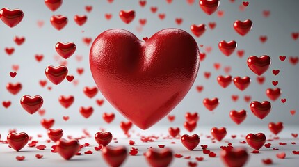 Obraz premium Falling Red Hearts: Scene of Romance, Visual Depth, and Festive Mood