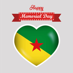 Happy Memorial Day French Guiana Flag Heart Banner
