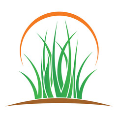Green grass and orange sun logo