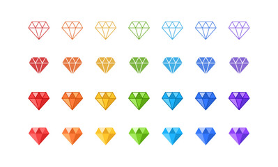 Diamond Icon set. Rainbow jewelry vector illustration