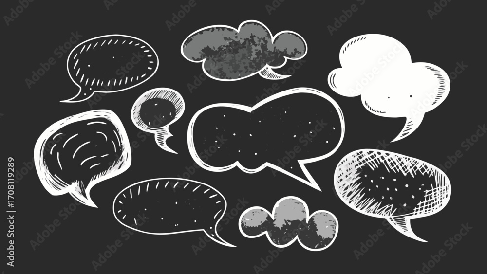 Poster hand drawn chalkboard speech bubbles collection creative dialogue elements communication icons diffe