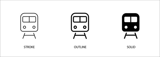 Train icon for transport, railway, travel. Vector stroke, outline and solid icons. Eps10 file.