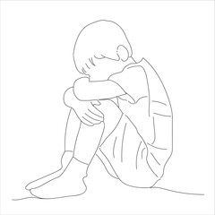 one line drawing boy sitting with bent legs