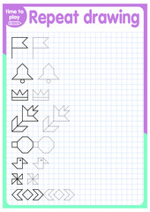 
task for children. development of writing. writing practice. repeat the drawing on the cells