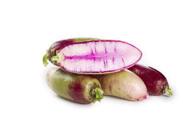 Three Color Radish Vegetables Cut Half Purple White Fresh Organic Produce Shandong China