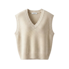 Beige knit sweater vest isolated on transparent background