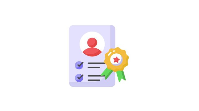 Star badge with page showing concept icon animation of employee certificate in trendy style, employee of the month - Powered by Adobe