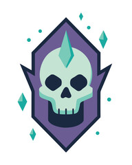 Mysterious glowing skull illustration with intricate crystal formations and vibrant color accents