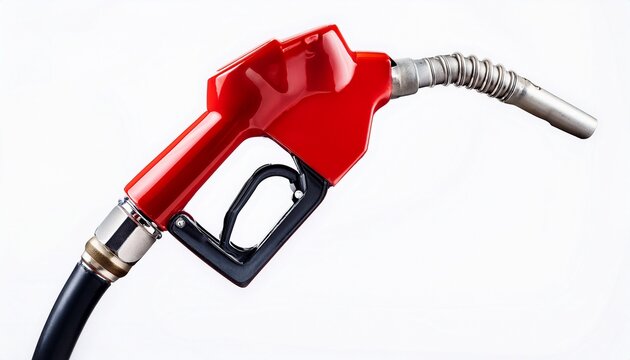 red gasoline fuel nozzle isolated on white background n fuel pump close up