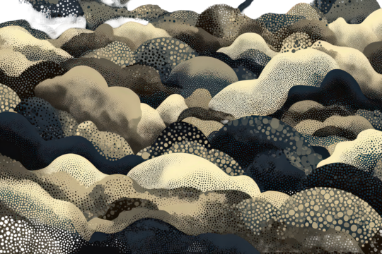 Abstract Landscape Of  Gray, Beige, And Dark Brown  Hills