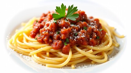Spaghetti Bolognese on White Plate Isolated