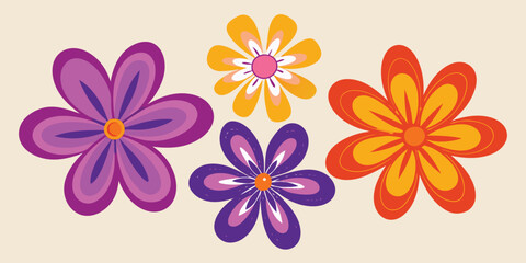 Retro floral pattern with vibrant colors in a funky seventies inspired design perfect for backgrounds and creative projects