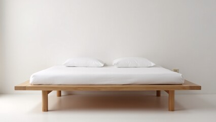 Wooden Platform Bed With White Bedding