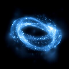 Abstract light ring, ethereal blue, swirling particles, against black background