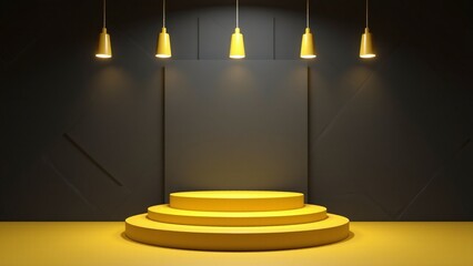 Yellow Podium Display With Hanging Lights