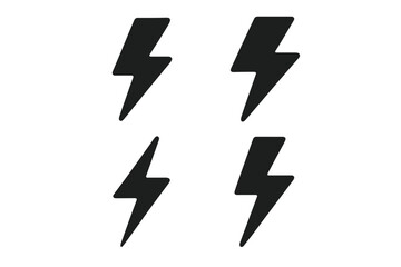 Lightning bolt silhouette icon set vector graphic. Power and energy symbol collection. Thunder flash sign for electricity concept. Modern storm danger logo element.