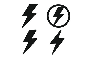 Lightning bolt symbol set. Simple flat vector icons for electricity, power, and energy concepts. Modern flash silhouette graphic design elements collection for logos.