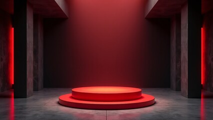Red Podium In Abstract Concrete Space