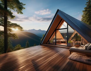 modern a frame cabin mountain view deck