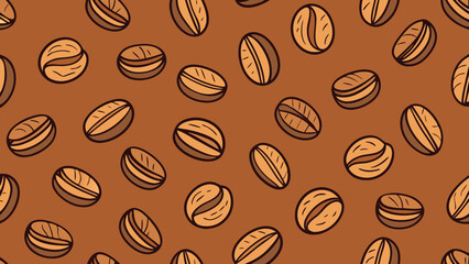 Seamless pattern of stylized coffee beans on brown background coffee shop aroma culinary theme vector art minimalist design caffeine illustration