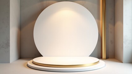 White Podium With Circle Backdrop Display