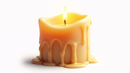 Burning Candle With Dripping Wax On White
