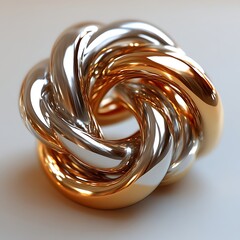 Abstract metallic knot, two-tone gold and silver