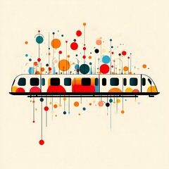 Abstract metro train with colorful dots and lines