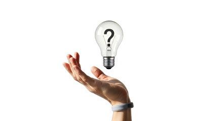 Isolated Hand Holding Light Bulb with Question Mark
