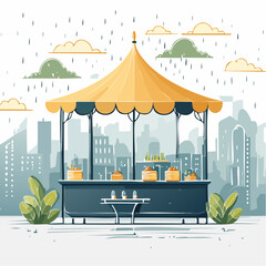 Fototapeta premium Rainy City Market Stall with Yellow Canopy