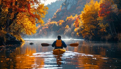 Autumn Kayaking Adventure: Serene River Journey Through Golden Foliage