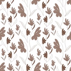 Hand drawn flower seamless pattern. Biege design for fabric, wallpaper, gift paper.