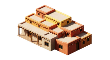 southwest adobe pueblo 3d model of an ancient village, isolated on transparent background