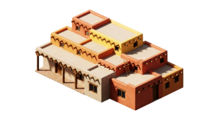 southwest adobe pueblo 3d model of an ancient village, isolated on transparent background