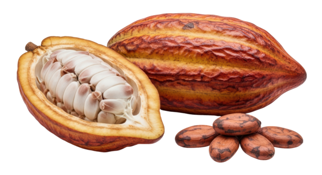 Isolated Cocoa Fruit Cut Open