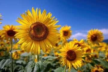 Sunflowers, JAPAN. Field of blooming sunflowers on a background blue sky. MZ 