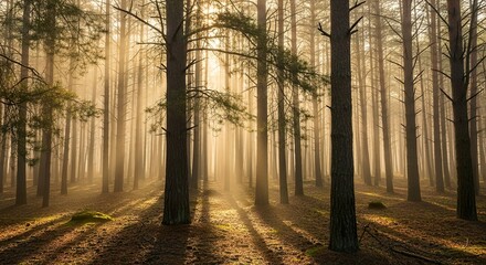 Fototapeta premium Misty forest sunlight