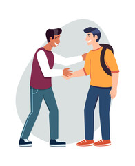 long-awaited meeting. cartoon characters, people return home, end working day. vector cartoon concept illustration.