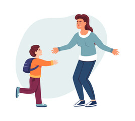 long-awaited meeting. end working day, family, cartoon characters, people return home. vector cartoon concept illustration.