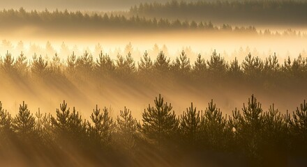 Fototapeta premium Misty forest sunrise