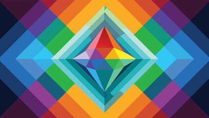Obraz premium Geometric Diamond Crystal Abstract Background With Rainbow Colors Keywords: abstract, background, geometric, crystal, diamond, rainbow, colorful, pattern, design, art, modern, symmetrical, vibrant