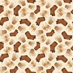 Seamless pattern with cozy socks in warm tones. Great for wrapping paper, textile prints, wallpapers, seasonal branding, and festive stationery.