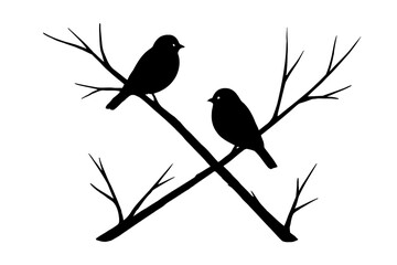 Vector art of silhouette of two birds perched on crossing branches, creating a simple yet elegant natureinspired design for various applications