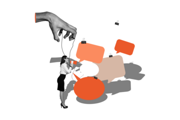 Picture artwork collage of successful office worker shouting screaming addiction influence empty space