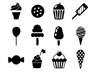 A set of dessert silhouette icons 