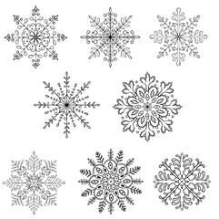 set of snowflakes on a white background.
