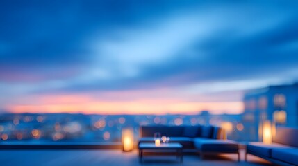 Luxury rooftop champagne lounge blurred aurora sky, cinematic surreal palette