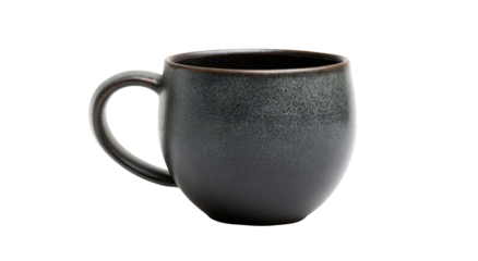 Dark gray ceramic mug, rounded shape, handle