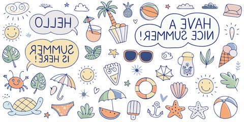 Cheerful Summer Doodle Elements and Phrases vacation