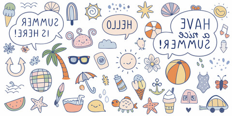 Summer Vacation Doodle Collection with Speech Bubbles